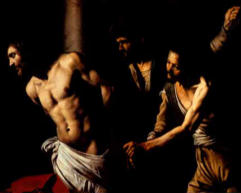 Image of Flogging… they used a whip made of several strips of leather that were embedded at the ends with pieces of bone and lead.  No Roman limitation was placed on the number of lashings inflicted, and often the victim didn´t survive the flogging.  Jesus did.